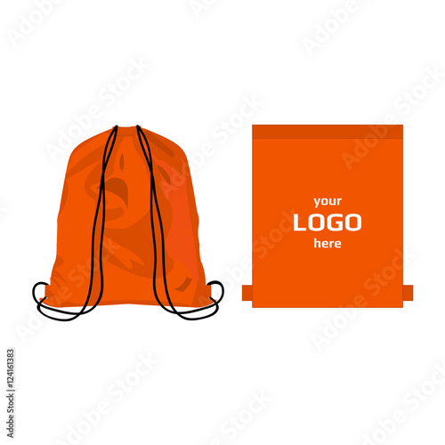 Drawstring sport bag orange color, place for logo isolated vector