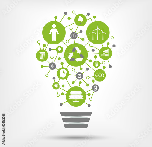 Green, ecology and environment icons in light bulb. Vector illustration