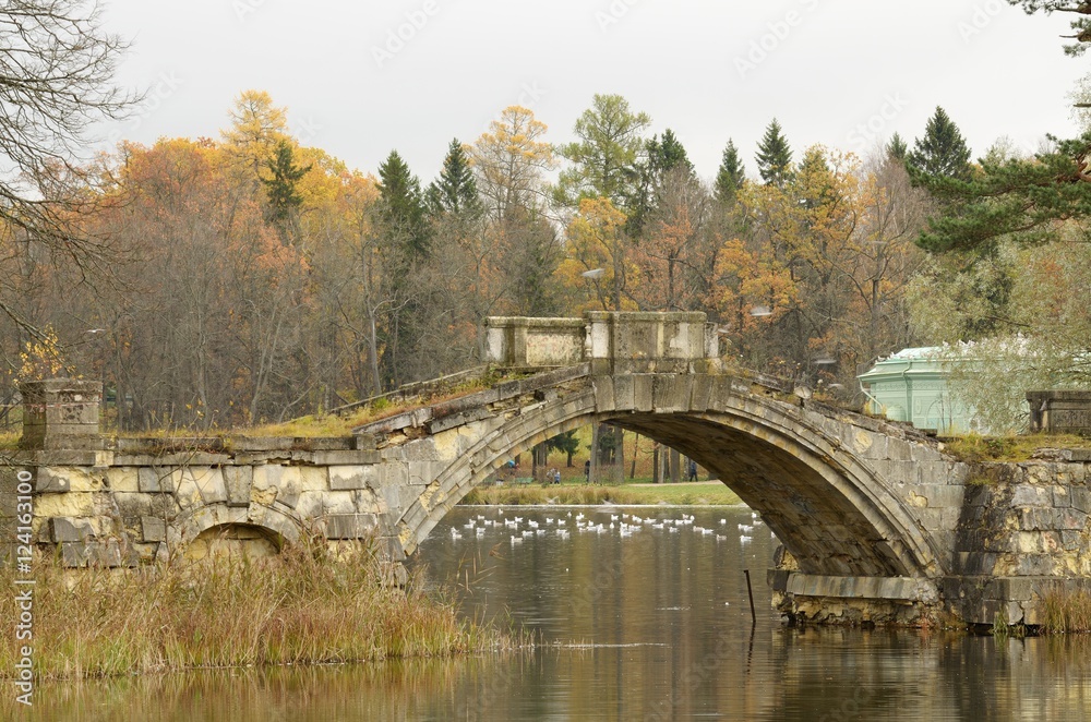 Ancient bridge on the lake.
