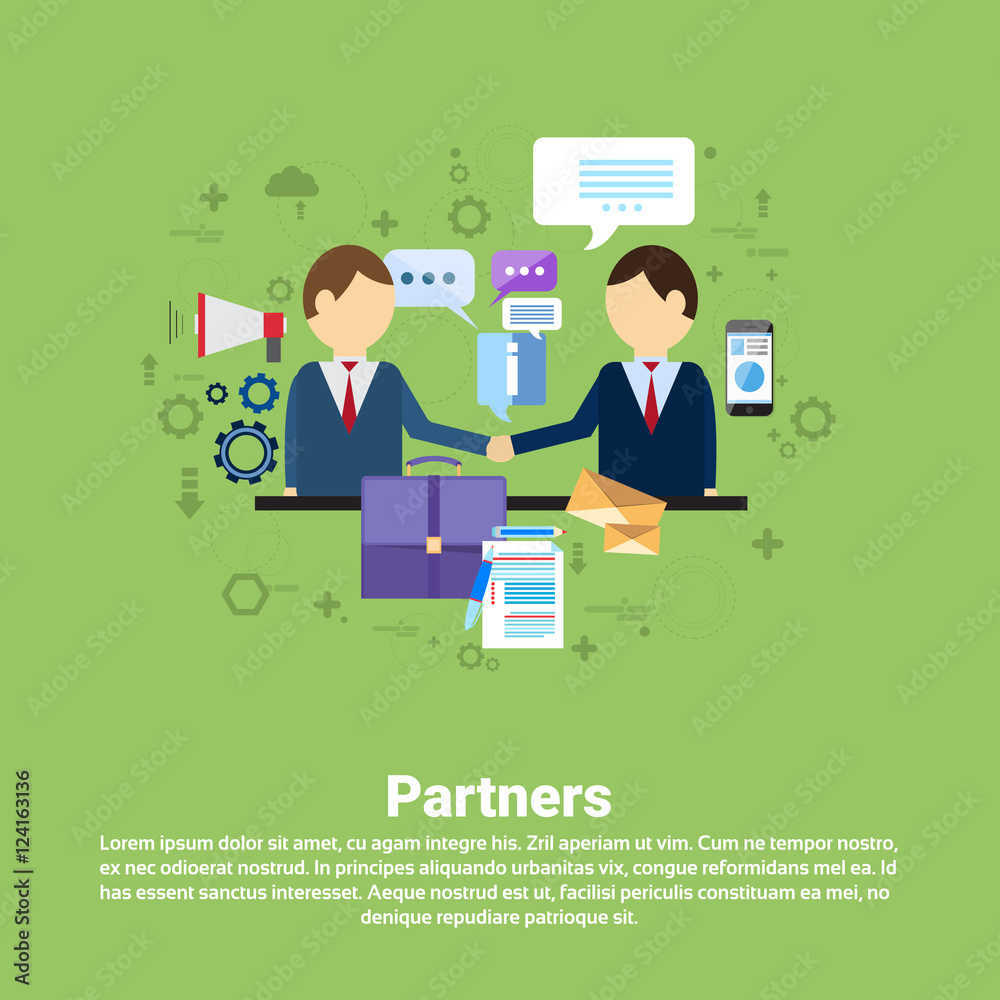 Businessman Partners Shake Hand Partnership Concept Business Web Banner Flat Vector Illustration