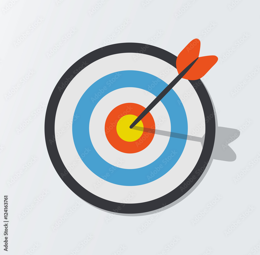 Target hit in the center by arrows. Vector icon illustration