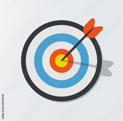 Target hit in the center by arrows. Vector icon illustration