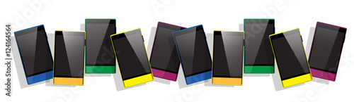 Colorful Cell Smart Phone Set Responsive Design Blank Screen Digital Device Vector Illustration