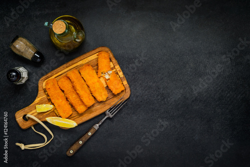 Fish Fingers with Condiments and Copy Space