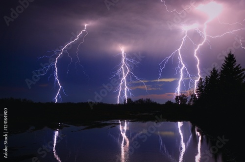 Lightning Storm Over A Lake