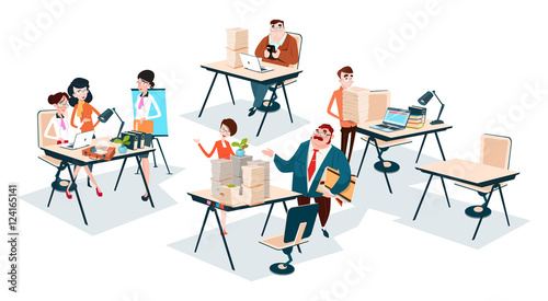 Business People Group Team Workplace Office Teamwork Flat Vector Illustration