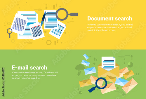 E-mail Document Search Digital Content Information Technology Business Web Banner Flat Vector Illustration