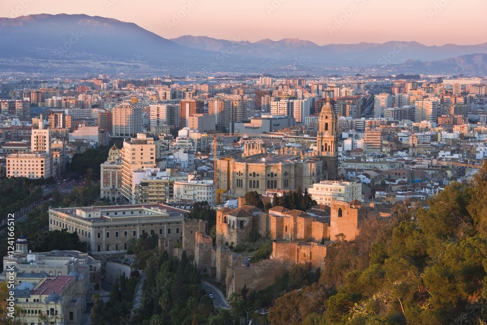 Malaga, Costa Del Sol, Spain, View Of The City And Walls Of The Alcazaba Malaga, Costa Del Sol, Spain, View Of The City And Walls Of The Alcazaba