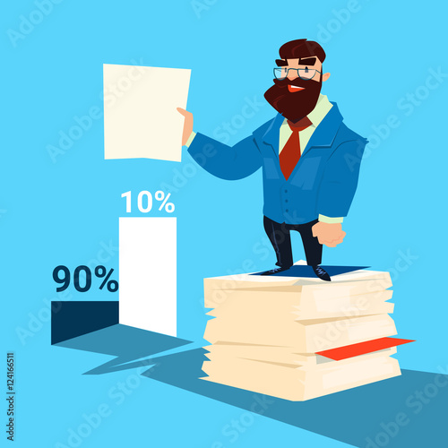 Successful Business Man Hold Paper Document Paperwork Finance Success Flat Vector Illustration