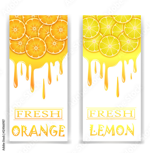 banners with fresh citrus fruit on a white background