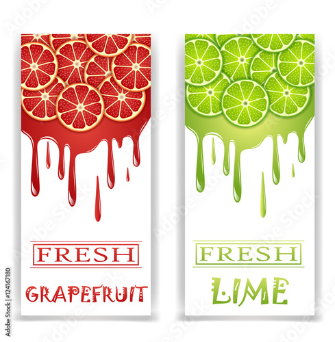 banners with fresh citrus fruit on a white background
