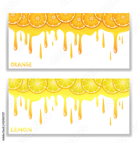 banners with fresh citrus fruit on a white background