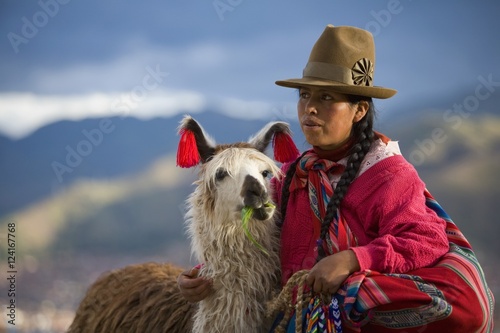 Woman with alpaca, Cusco, Peru photo