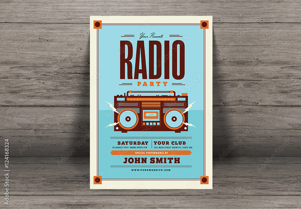 Vintage-Style Radio Party Flyer Stock Template | Adobe Stock