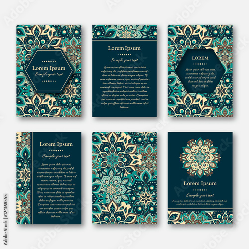 Set of cards, flyers, brochures, templates with hand drawn manda