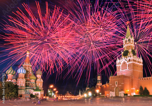 Fireworks explode over Red Square in Moscow, Russia