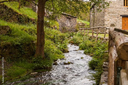 Mountain village by the river (Asturias, Spain)