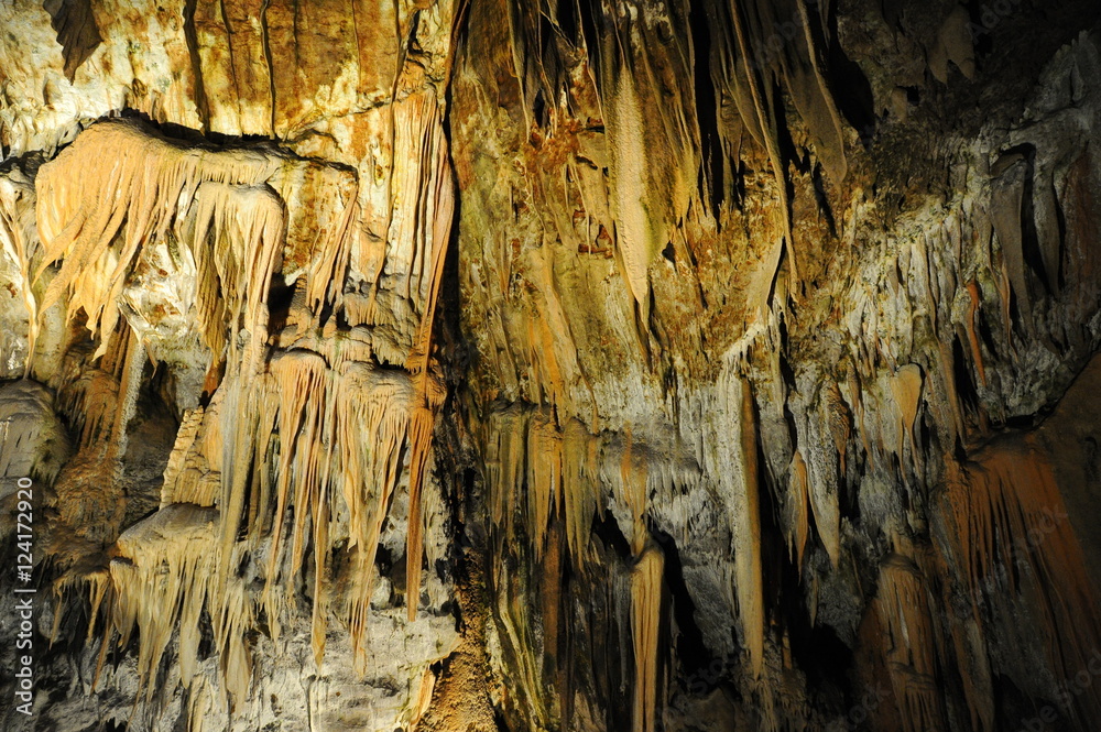 Stalactites and stalagmites inside the Postojna cave (Postojna Jama), Slovenia 