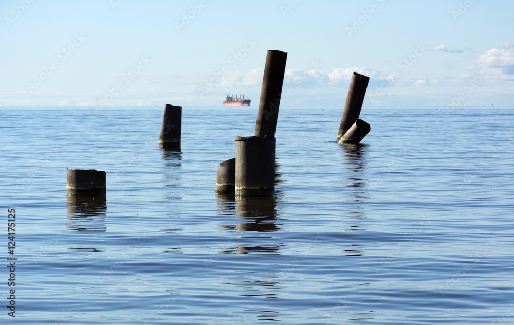 The Gulf of Finland with blue water sea on the horizon, sailing The Gulf of Finland with blue water sea on the horizon, sailing