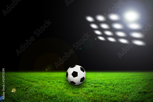 Soccer ball on grass against black background © ALEXEY FILATOV