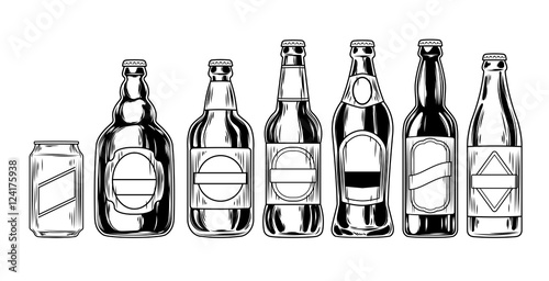 Canvas Print Set icons of beer bottles