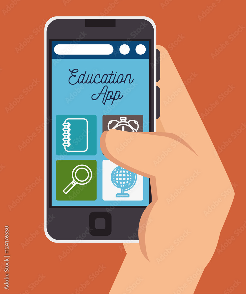 hand holding education online smartphone design vector illustration hand holding education online smartphone design vector illustration
