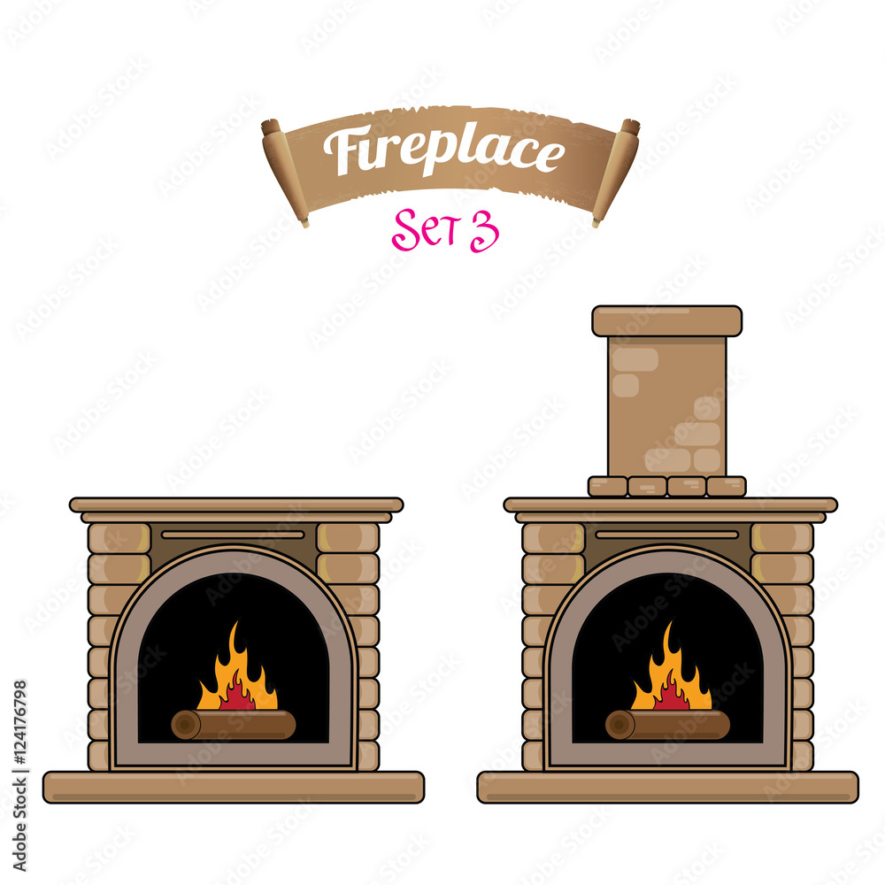fireplace icon set isolated on white. fireplace icon set isolated on white.