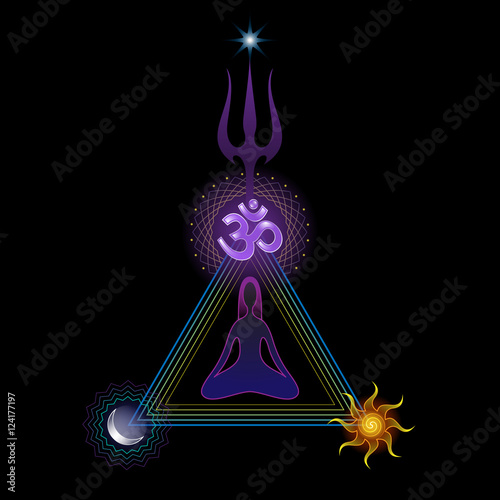 sacred symbols of traditional yoga, logo, in the style of trance and psychedelic, vector