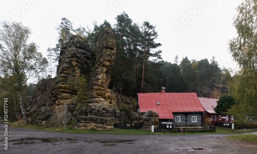 Postolci kuzel rocky formation in Jetrichovice in Ceskosaske Svycarsko national park photo