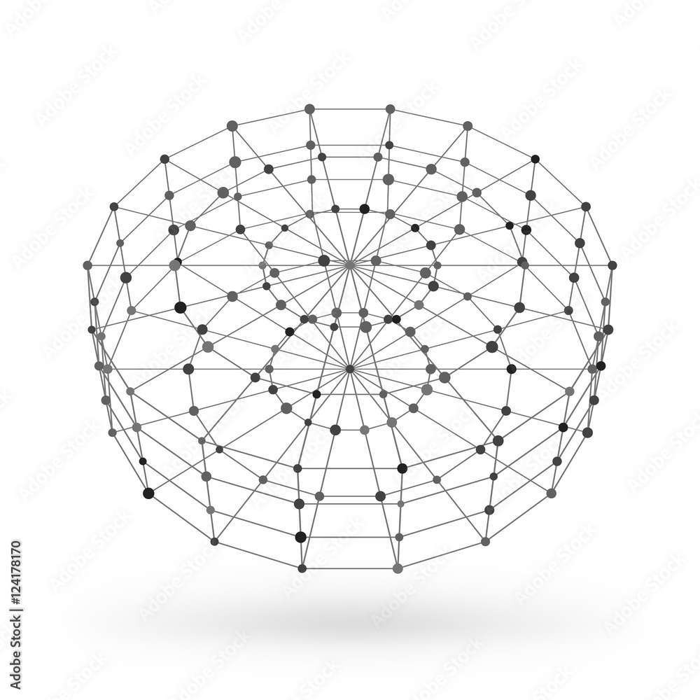 Wireframe polygonal geometric element. Cylinder with connected lines and dots. Vector Illustration on white background with shade