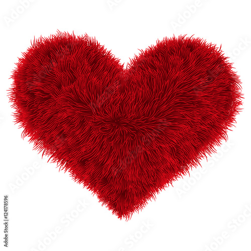 Valentine fur red heart on white background, vector illustration