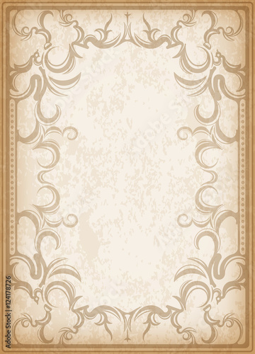 Old frame on aged paper with dark edges and a blank space for te