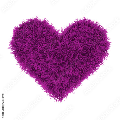 Valentine fur pink heart on white background, vector illustration