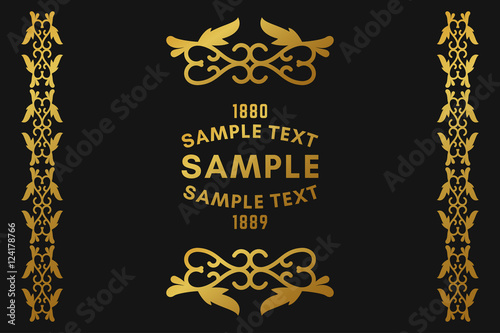Golden luxurious logo frame. Golden on black background. Vector illustration. Decorative elements for business card  invitation  greeting card template