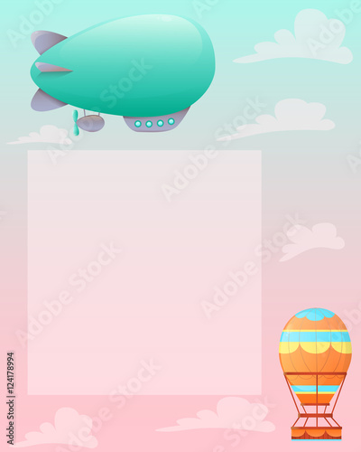 Romantic vintage background with aerostat and airships. Vector illustration