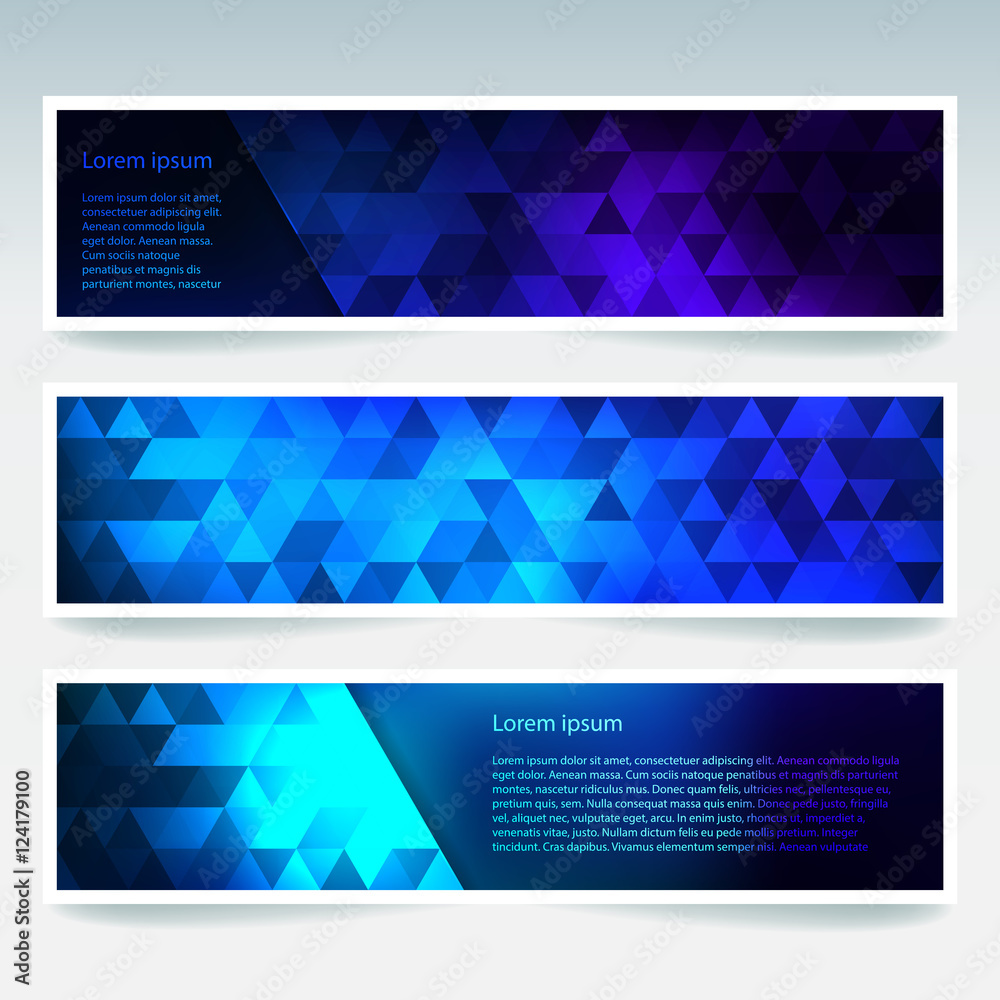 Horizontal banners set with polygonal blue triangles. Polygon background, vector illustration Horizontal banners set with polygonal blue triangles. Polygon background, vector illustration