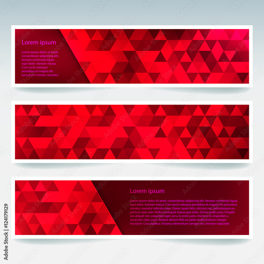Horizontal and vertical banners set with polygonal red triangles. Polygon background, vector illustration