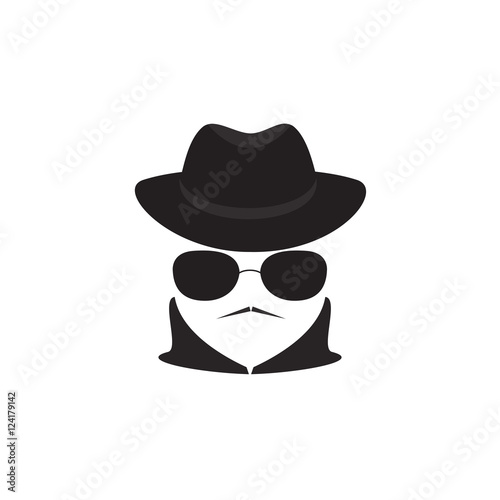 Avatar man in a hat and sunglasses. Secret Agent icon. Mafioso