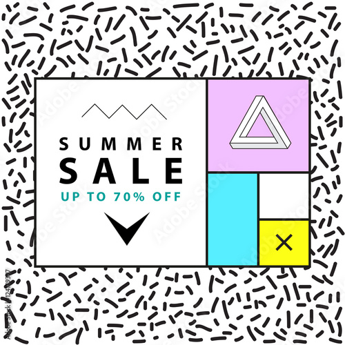 Summer sale banners. Memphis and mondrian style. Vector illustration. Simple forms. The golden section