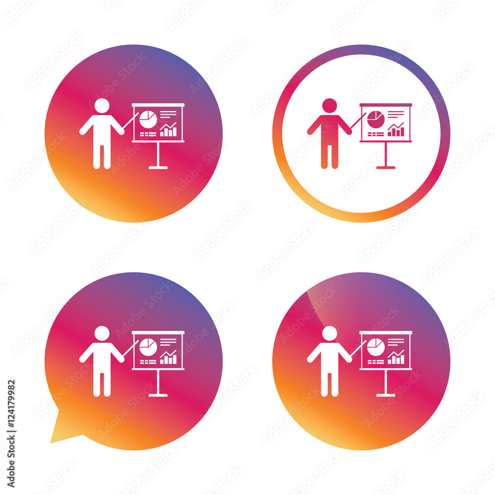 Presentation billboard sign icon. Diagram symbol.