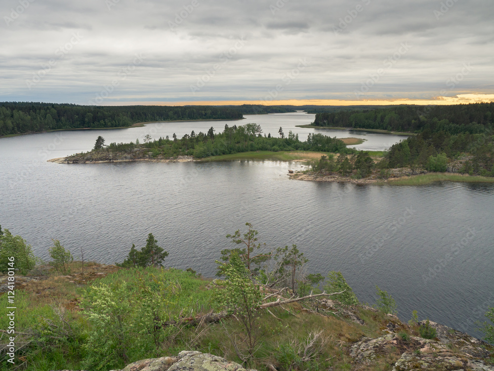 View from a hill on Ladoga sunset