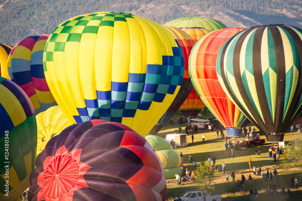 Fototapeta premium Colorful Hot Air Balloons Inflating