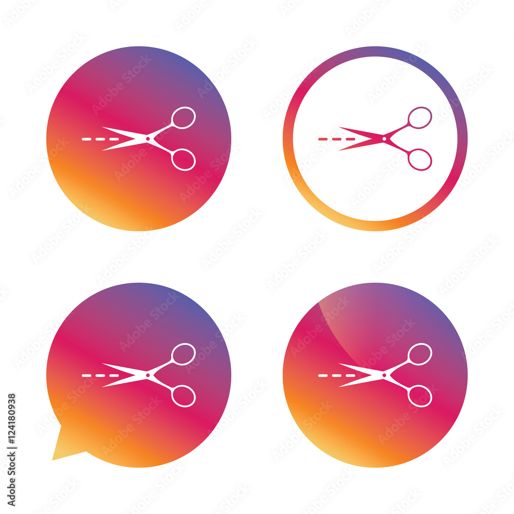 Scissors with cut line sign icon. Tailor symbol. Scissors with cut line sign icon. Tailor symbol.