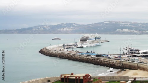 Moroccan harbor seascape, shot in Tangier, Morocco.