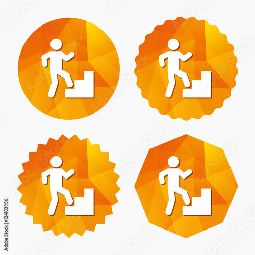 Upstairs icon. Human walking on ladder sign.