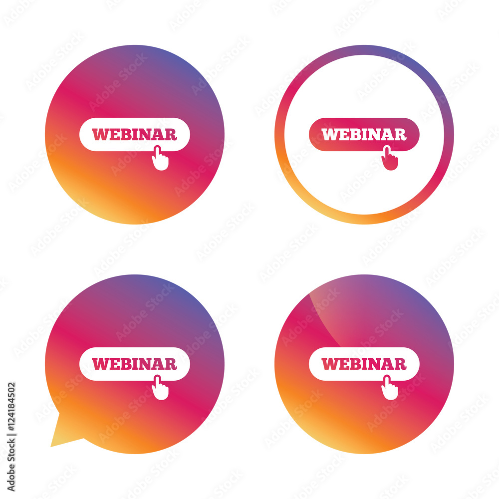 Webinar with hand pointer sign icon. Web study. Webinar with hand pointer sign icon. Web study.