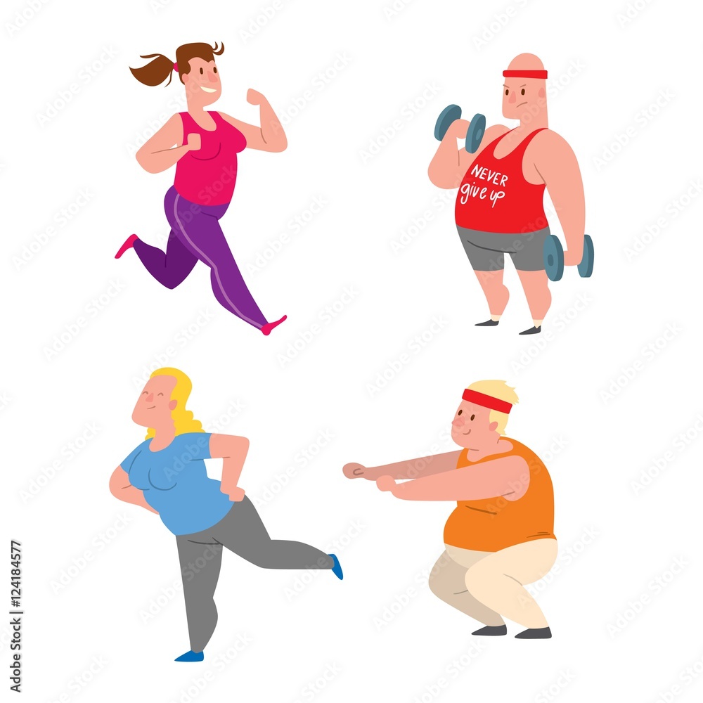 Fat people fitness gym vector Fat people fitness gym vector
