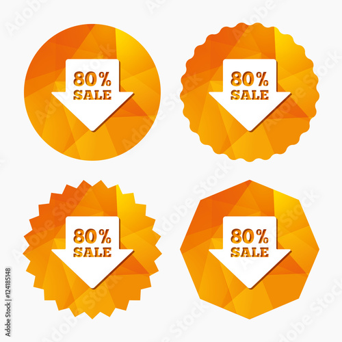 80 percent sale arrow tag sign icon.