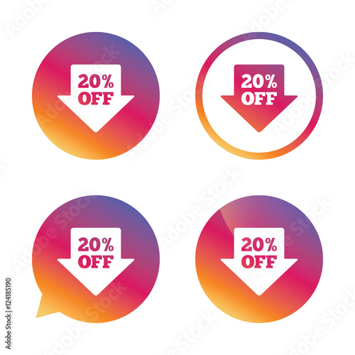 20 percent sale arrow tag sign icon.