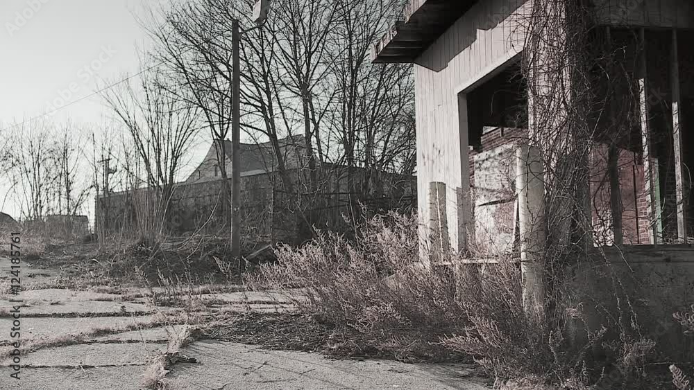 Wide shot of abandoned property Wide shot of abandoned property